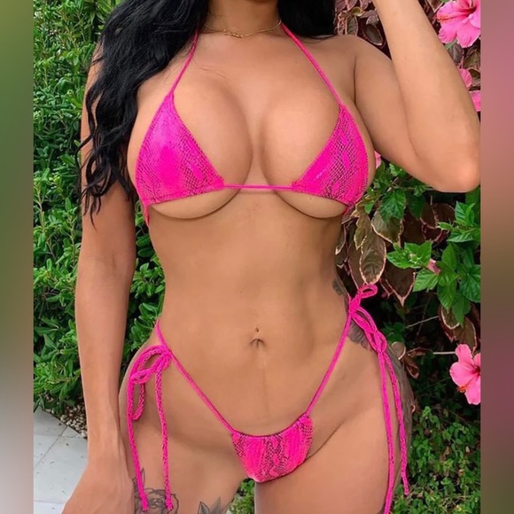 Fashion Nova Other - Fashion Nova Hot Pink Neon Snake Time For A Vacay Teeny Bikini - Medium
